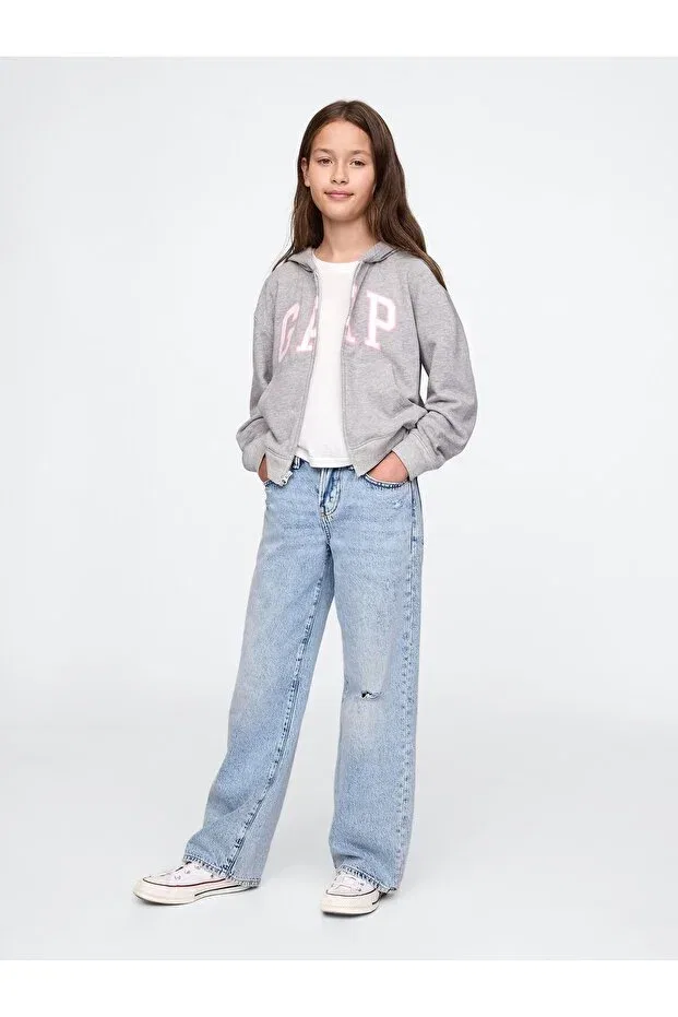 Детское худи для девочек с принтом Relaxed Logo Gap, Gray — фото 3