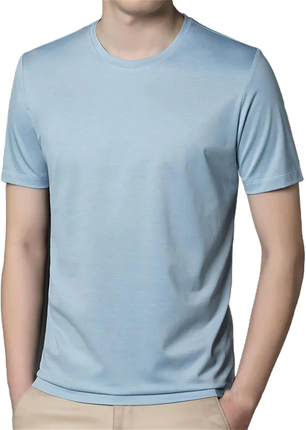 Мужская хлопковая футболка с круглым вырезом Solid, Light Blue