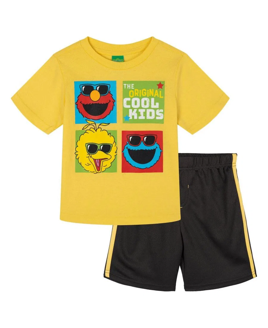 Спортивный комплект из футболки и шорт с принтом Sesame Street, Yellow Cement Grey
