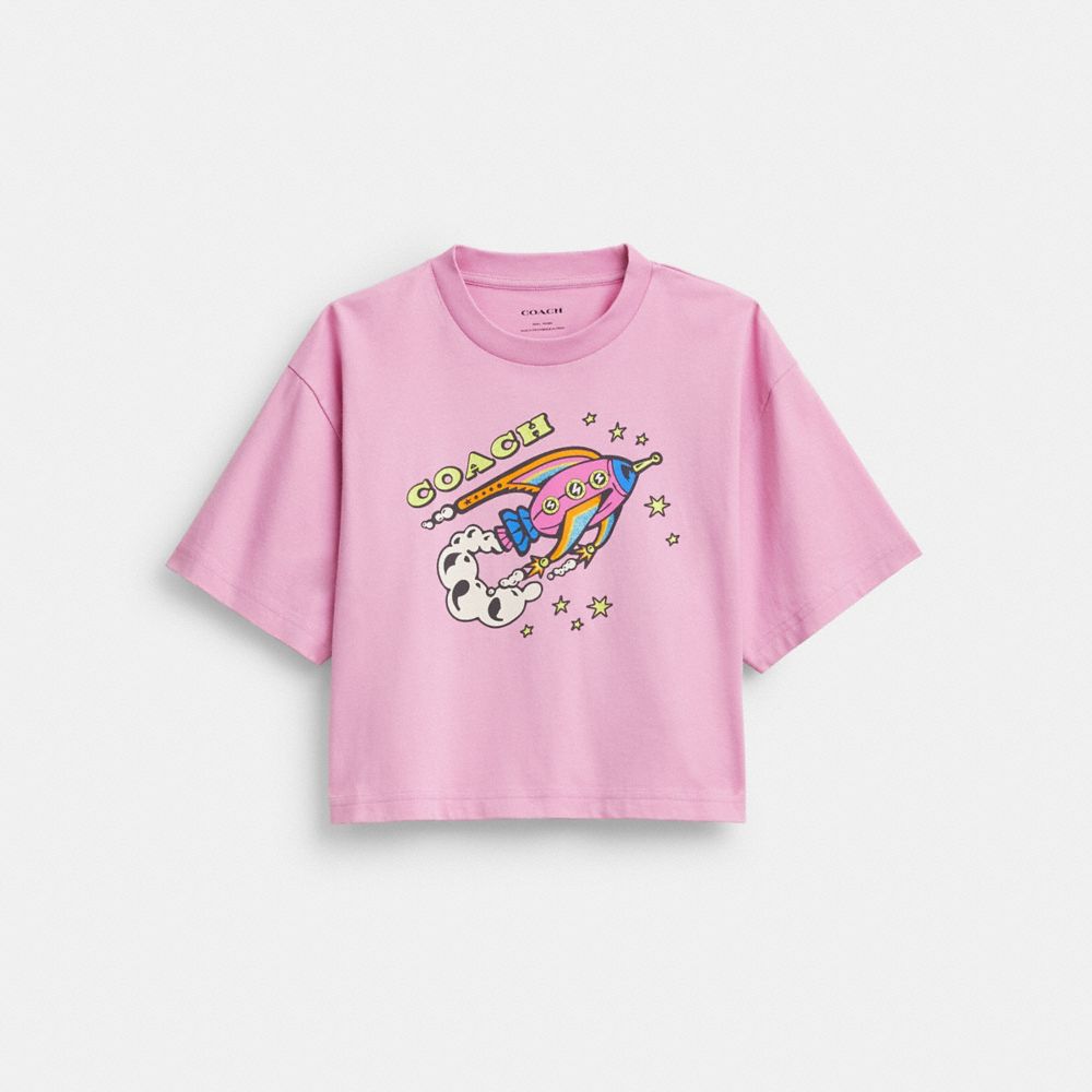 

Футболка Coach Cosmic Coach Rocket Print Cropped T Shirt, цвет Hot Pink