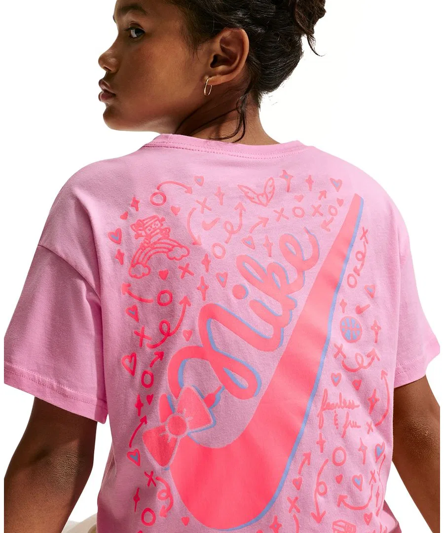 Футболка оверсайз с коротким рукавом Sportswear Girls' 7-16 Short-Sleeve T-Shirt Nike, Pink Rise — фото 4