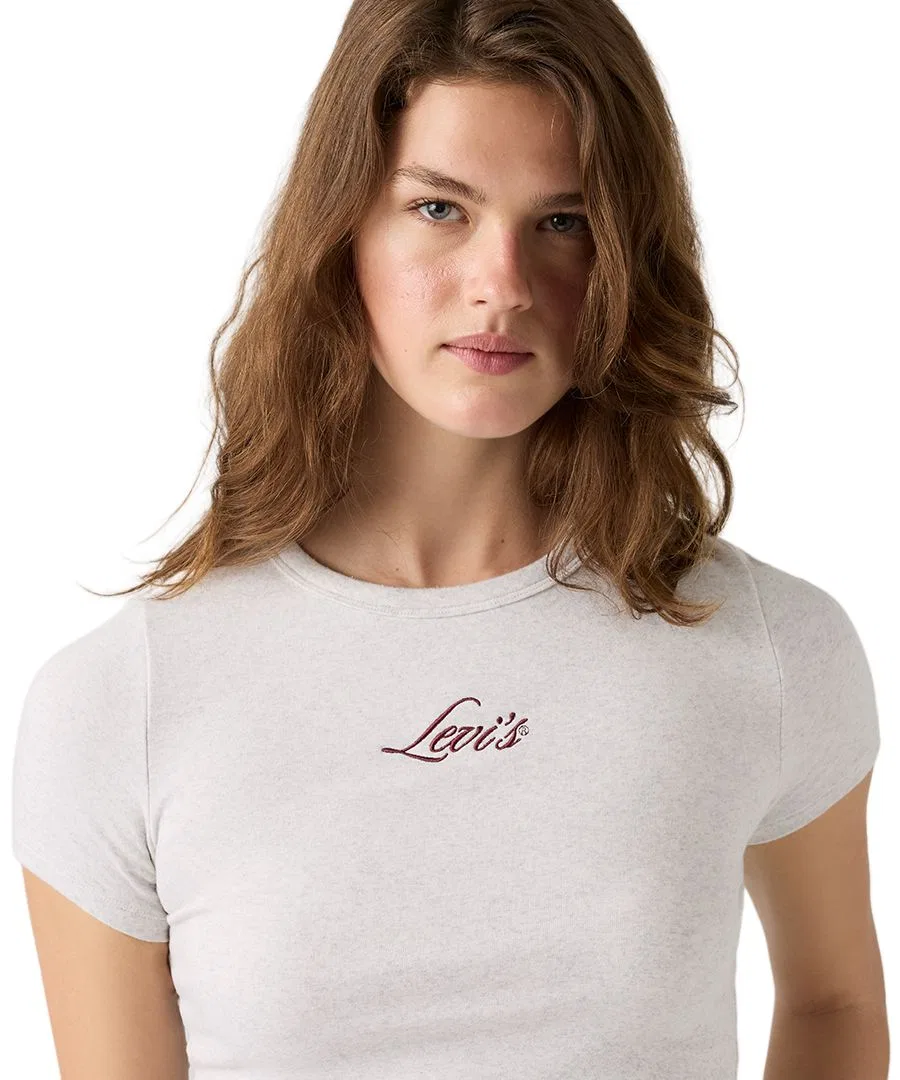 Футболка женская с коротким рукавом, ребристый трикотаж, с вышивкой Levi's, Orbit Heather Gray — фото 3