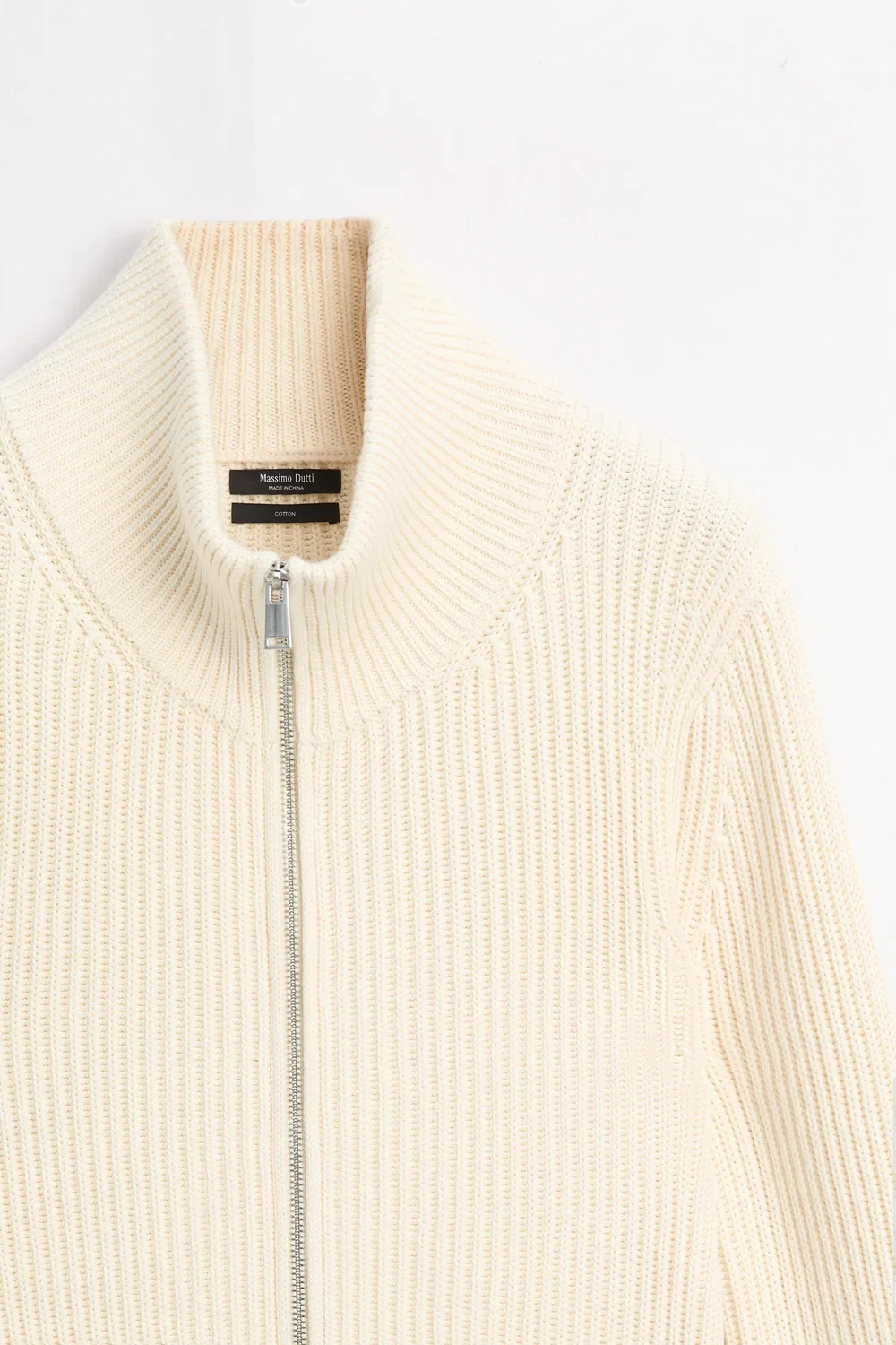 Кардиган Massimo Dutti 100% Cotton Purl Knit, кремовый — фото 4