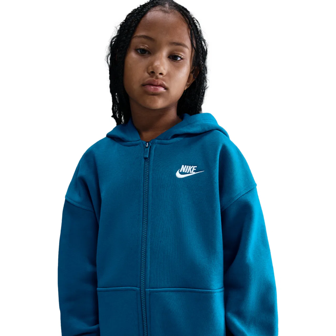 Толстовка для девочек Club Fleece Oversized Full-Zip Nike, цвет Green Abyss/White