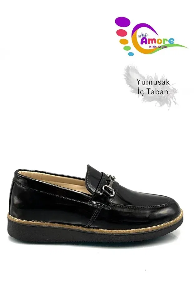 Детские туфли для мальчиков патентованные Bridge buckle model Sermoda, Tr Black — фото 4