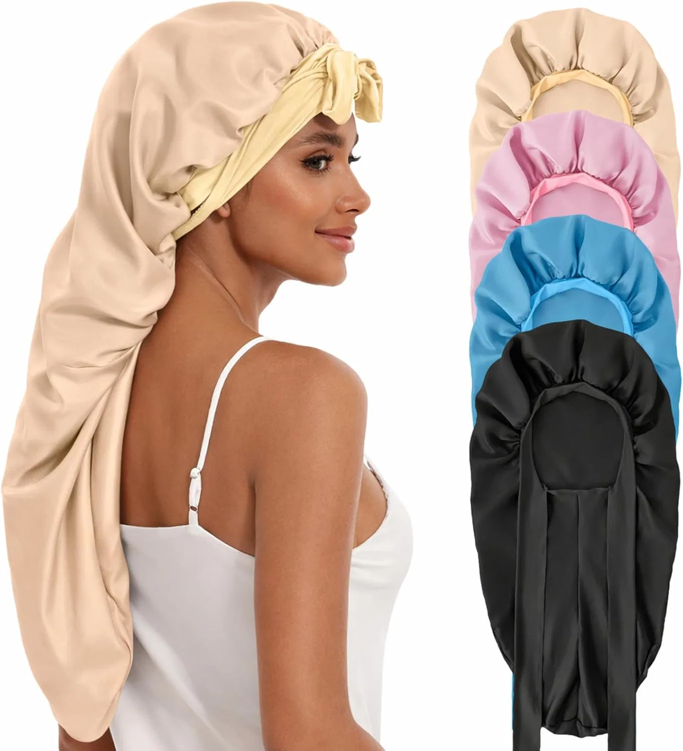 Шелковая шапочка для душа DEMAZALO, 4 шт, 71x35.5x0.25 см, Black, Pink, Champagne Gold, Navy