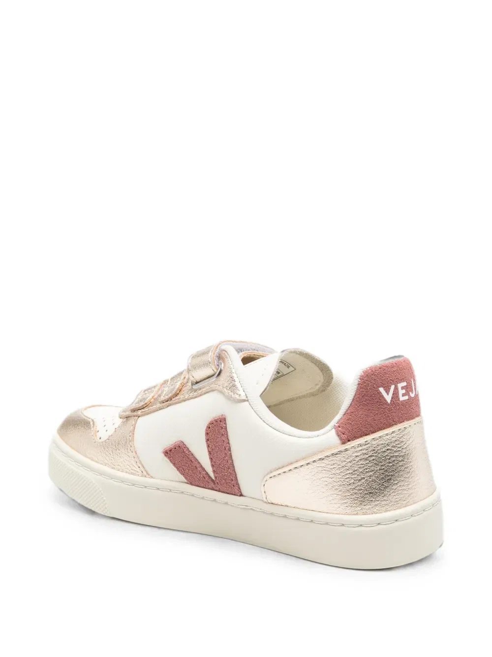 Маленькие кожаные кроссовки V-10 на липучках Veja Kids, белый — фото 2