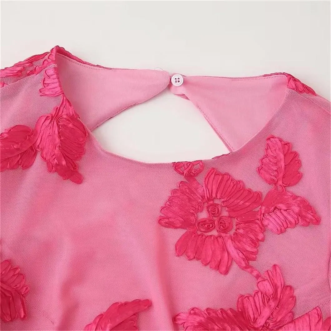 Женское платье с цветочной аппликацией Flare Sleeves, Rosered — фото 4