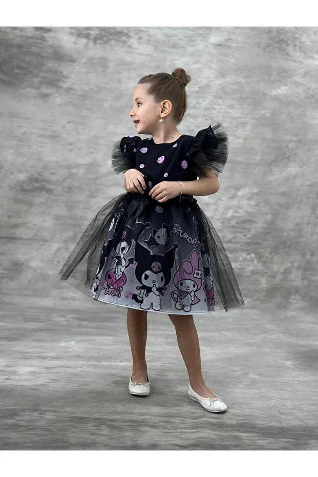 Детское платье для девочек с принтом Kuromi Birthday Dress Little Pumpkin, Black