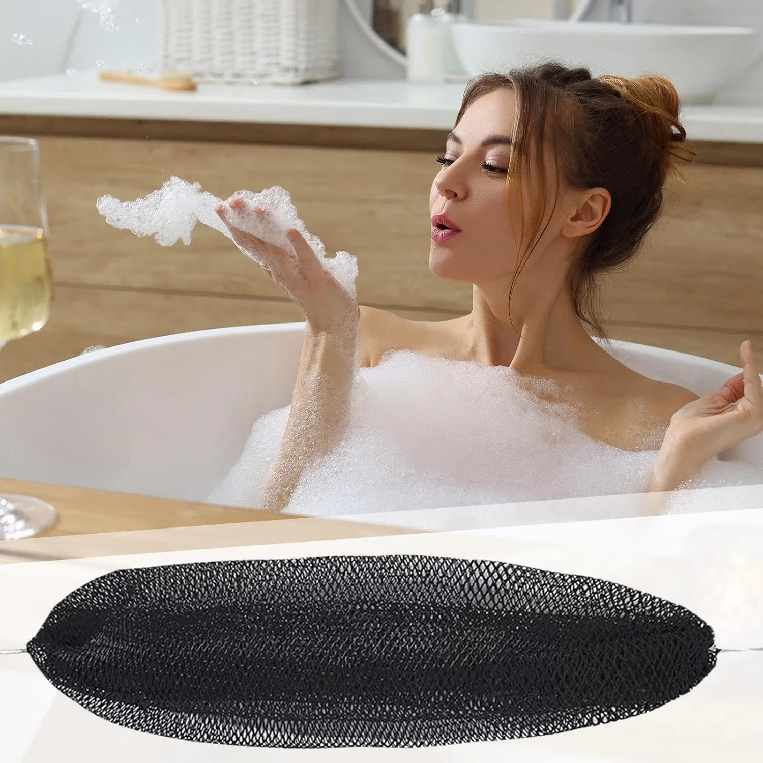 Мочалка для душа с завязкой, Generisch, Черный — фото 2