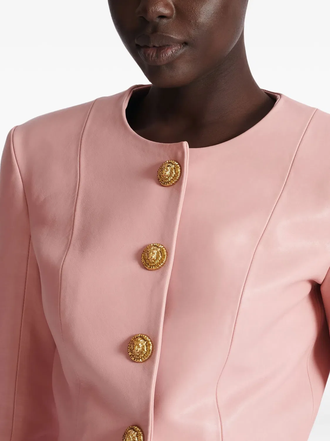 Куртка из ягнячьей кожи, розовая Balmain, розовый — фото 2