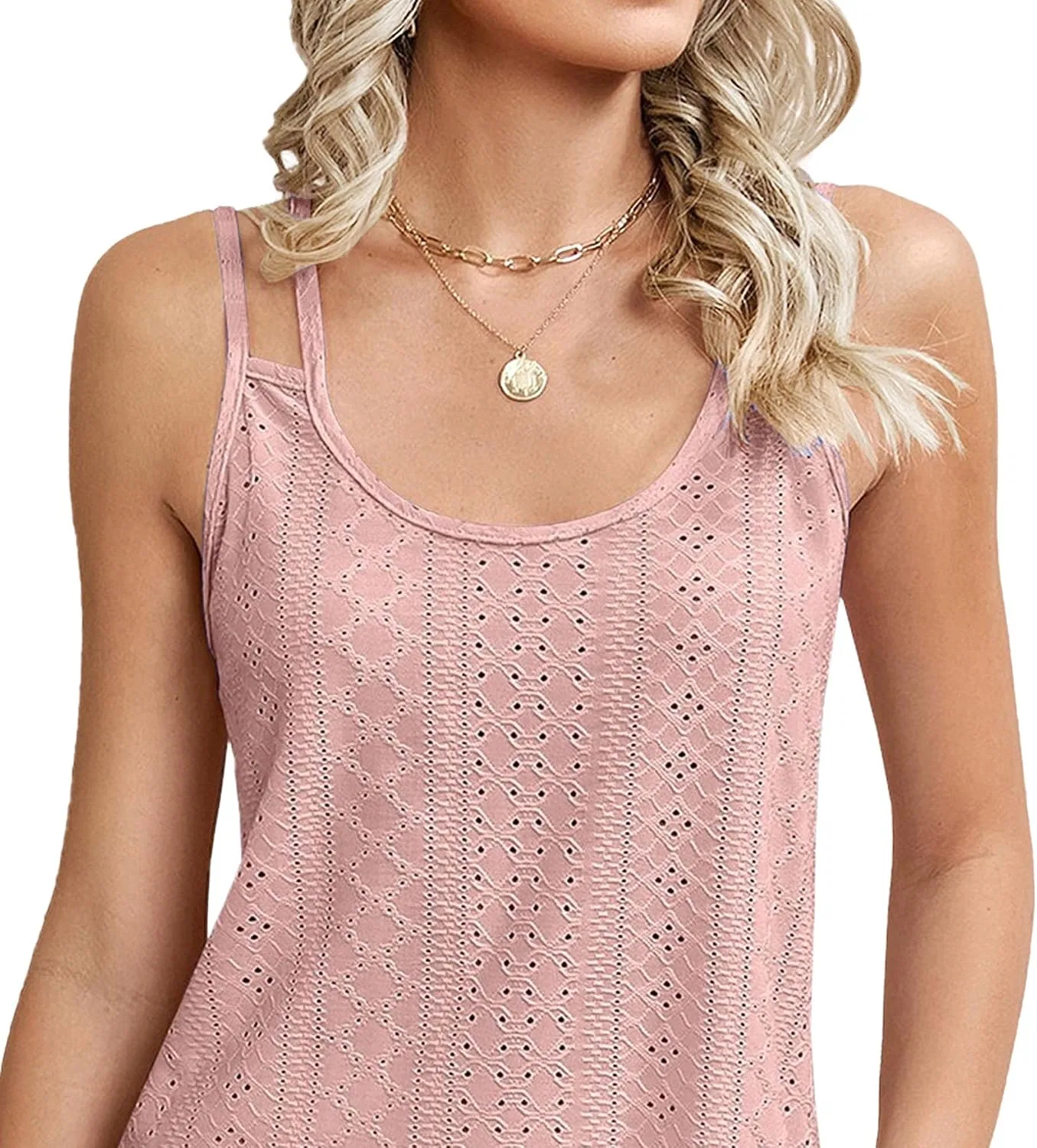 Женский пляжный сарафан на бретелях с вышивкой Eyelet, Pink — фото 2