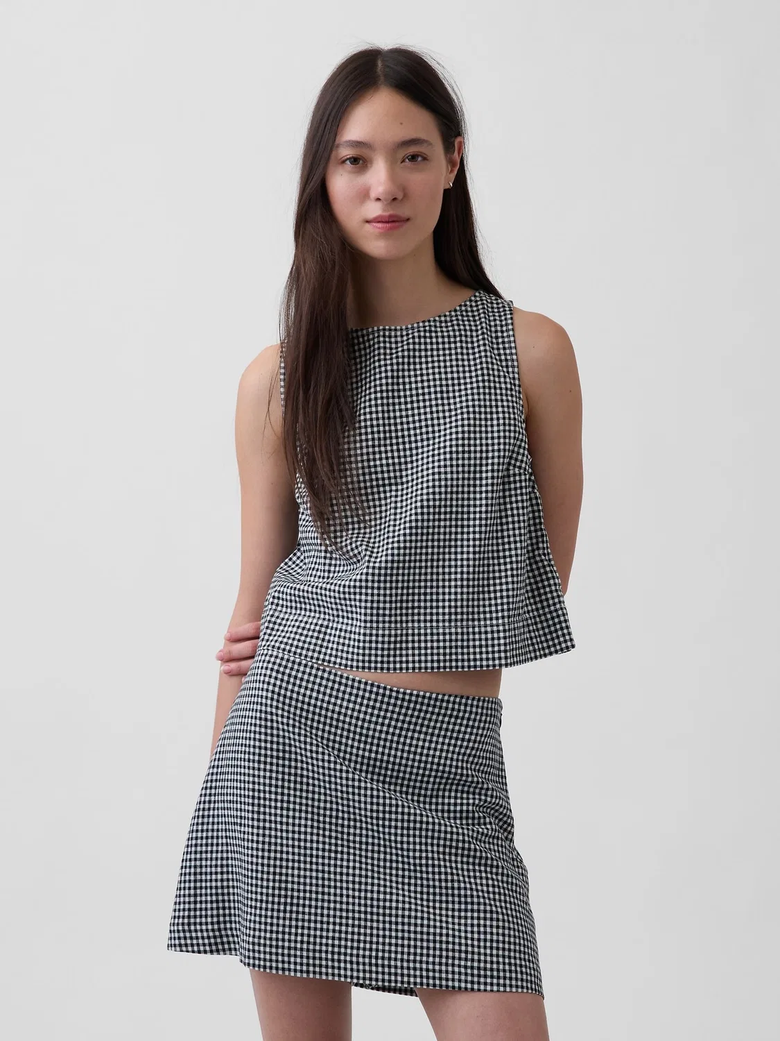 Топ-жилет Gap, Black Gingham, лен с вискозой