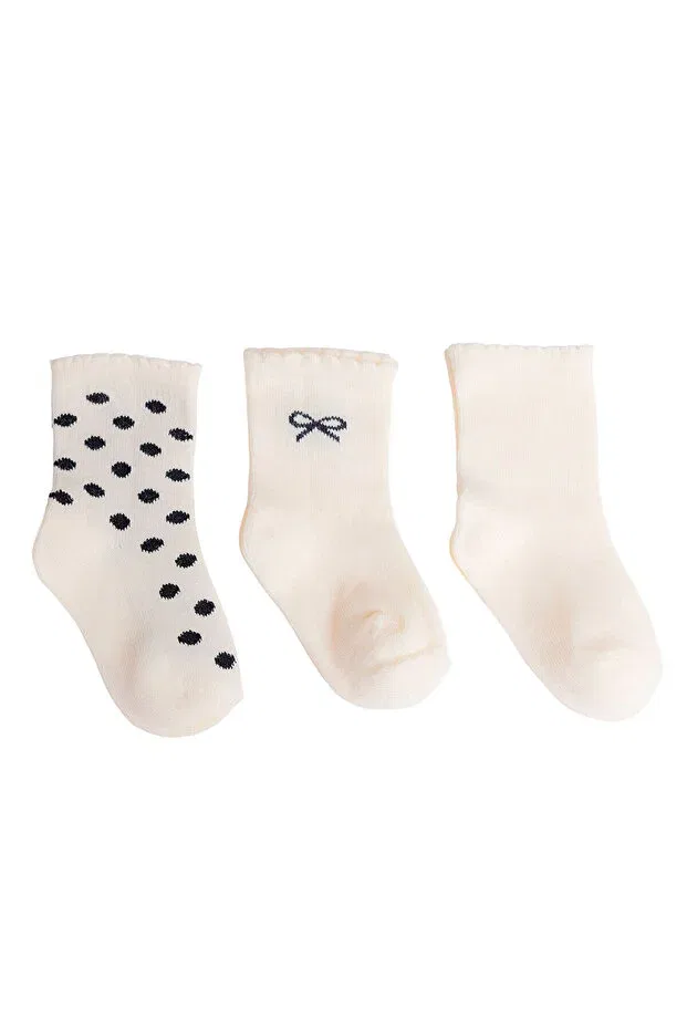 Детский комплект носков для девочек с принтом Hellobaby baby girl 3-piece sock set with bow print Ebebek Hello Baby, Powder