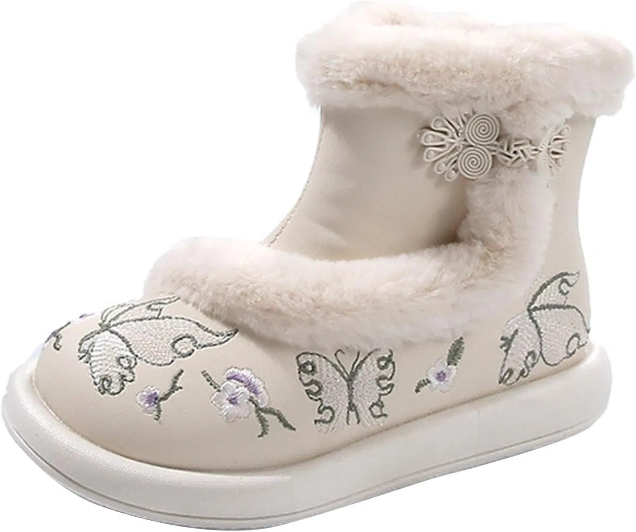 Детские зимние ботинки для девочек с китайской вышивкой, Beige