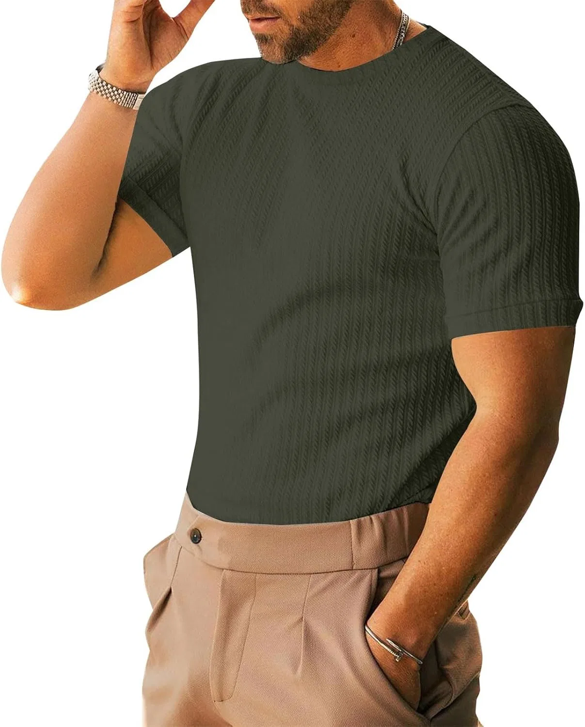 Мужская майка для бодибилдинга с текстурой Muscle T, Blackish Green — фото 2