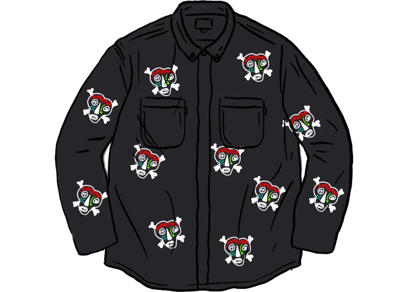 Мужская рубашка с принтом Supreme Clayton Patterson Skulls Embroidered Work Shirt, Black