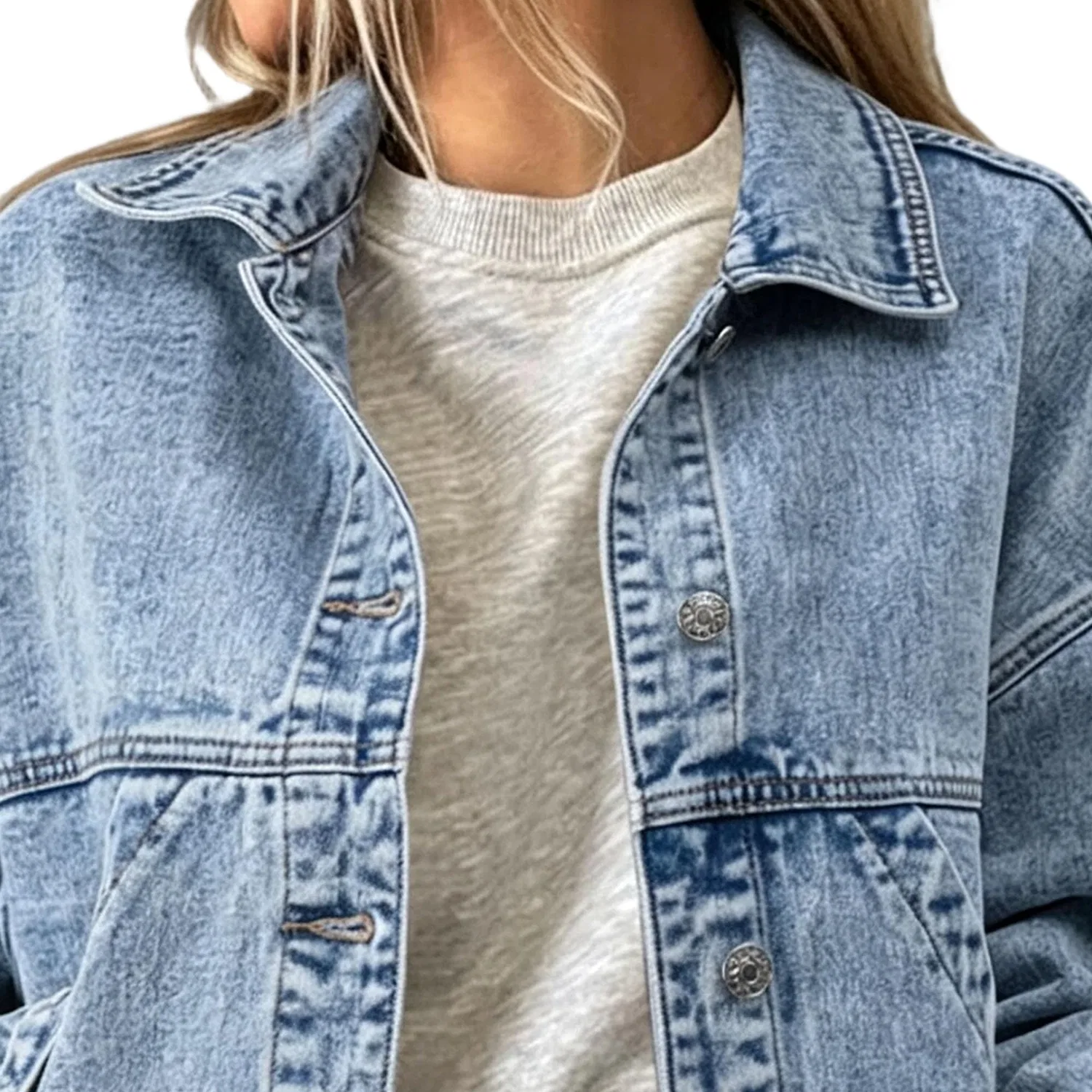 Женское джинсовое пальто oversize с открытыми плечами, Azzurro chiaro — фото 4