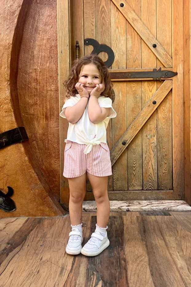 Детские шорты для девочек хлопковые Pomeno pink striped shorts Minojoy, Pink