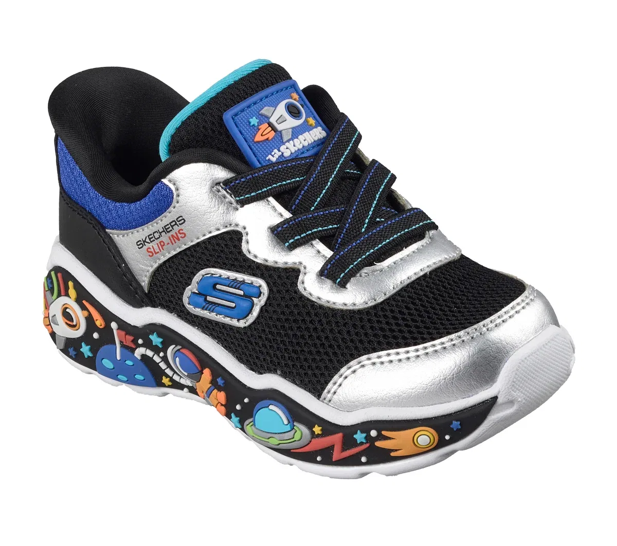 Детские слипоны Play Scene - Power Scouts Skechers, черный/серебристый — фото 4
