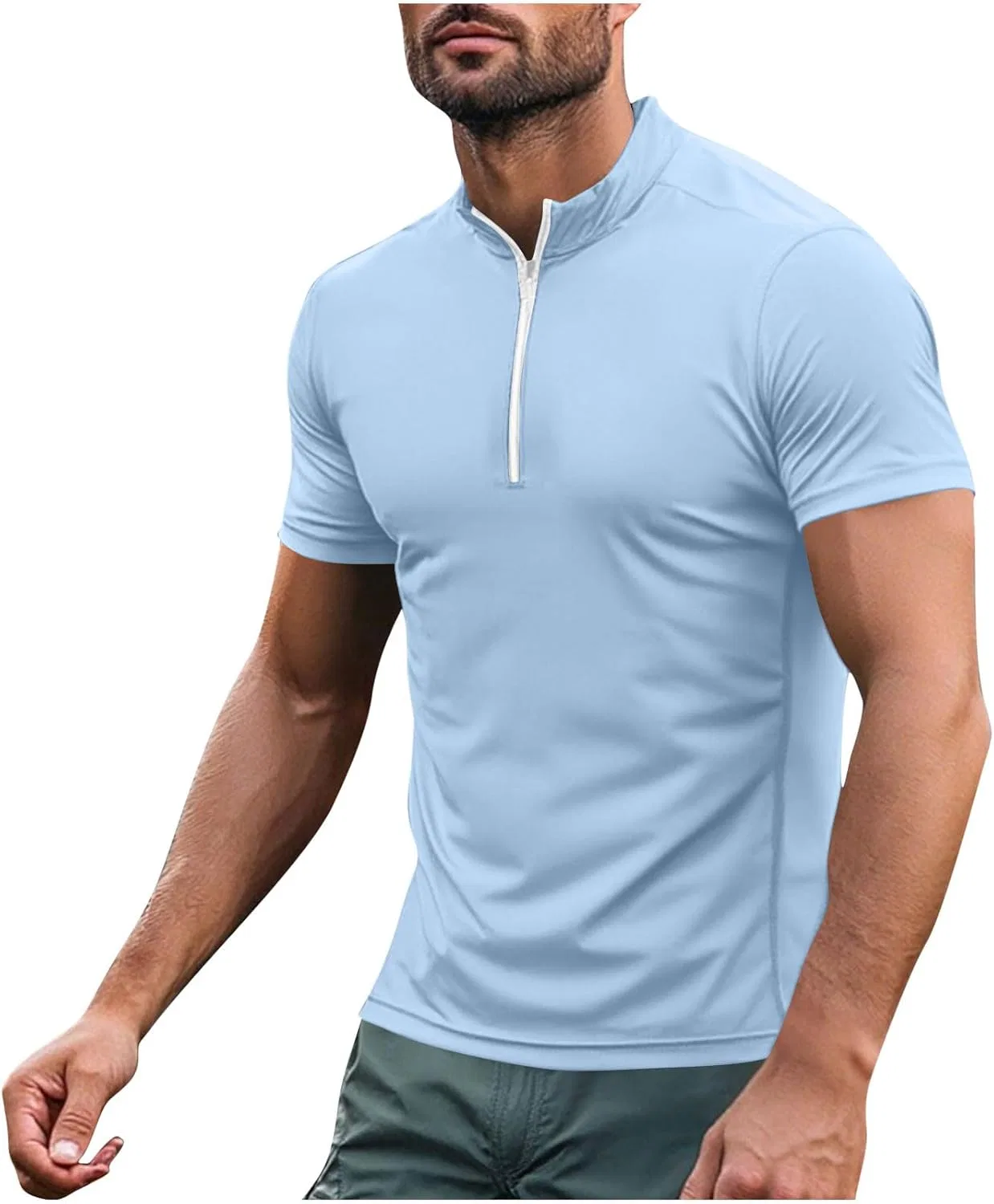 Мужская быстросохнущая футболка с четверть-застежкой Athletic Tees, Light Blue