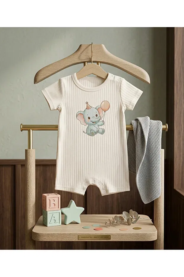 Детское боди-комбинезон для новорожденных с принтом Elephant Jakc Ways, Beige — фото 4