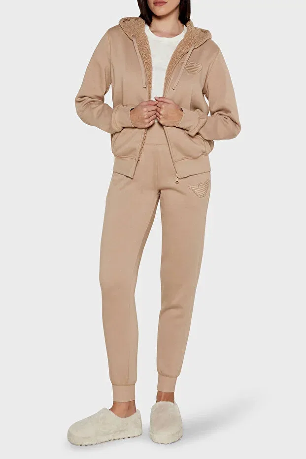 Женские брюки-джоггеры хлопковые Emporio Armani, Beige — фото 3