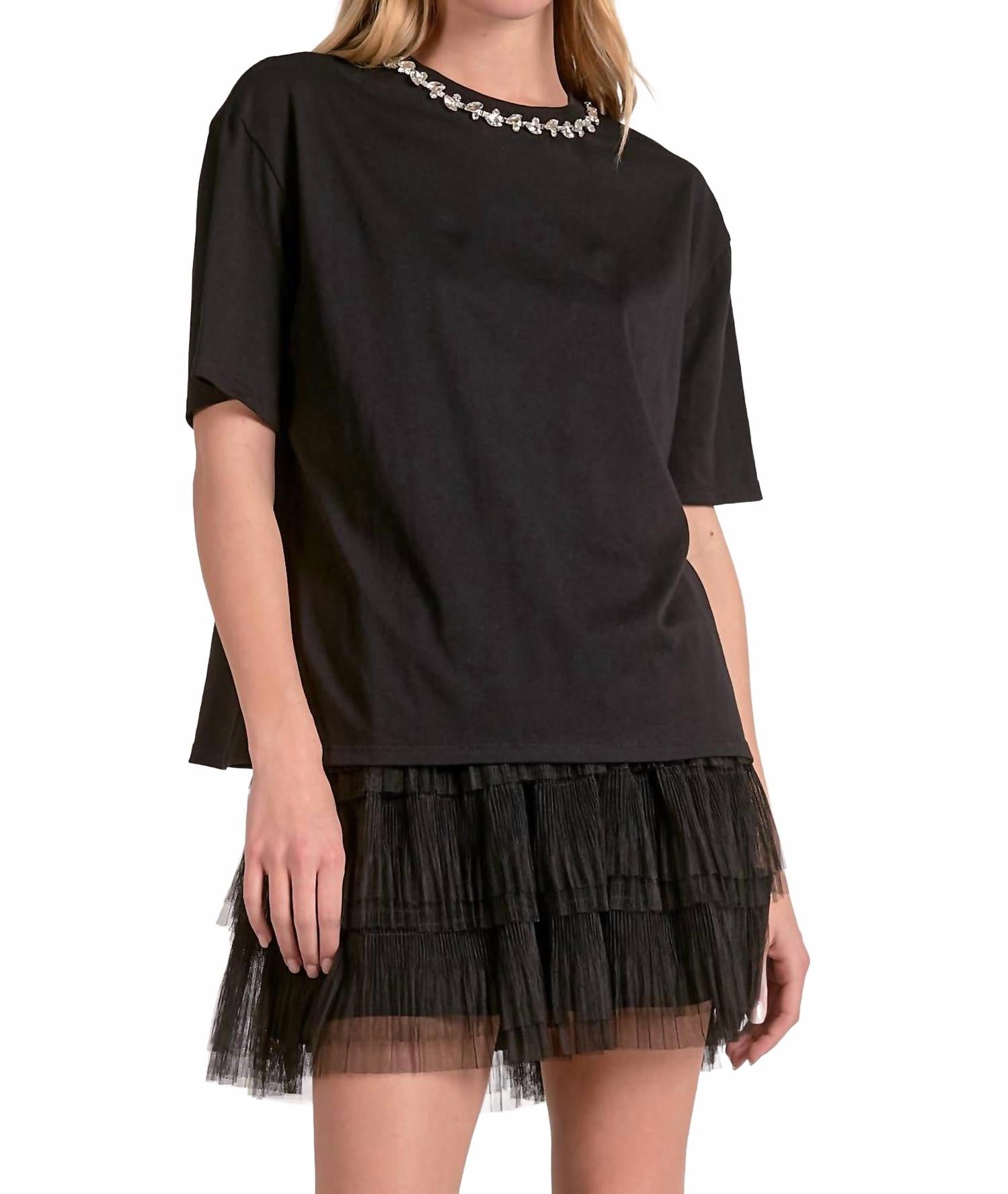 

ELAN Футболка с декорированным воротником, черная