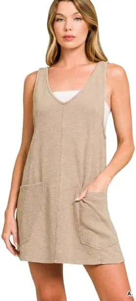 Женское платье-комбинезон с регулируемыми бретелями Washed Slub, Ash Mocha