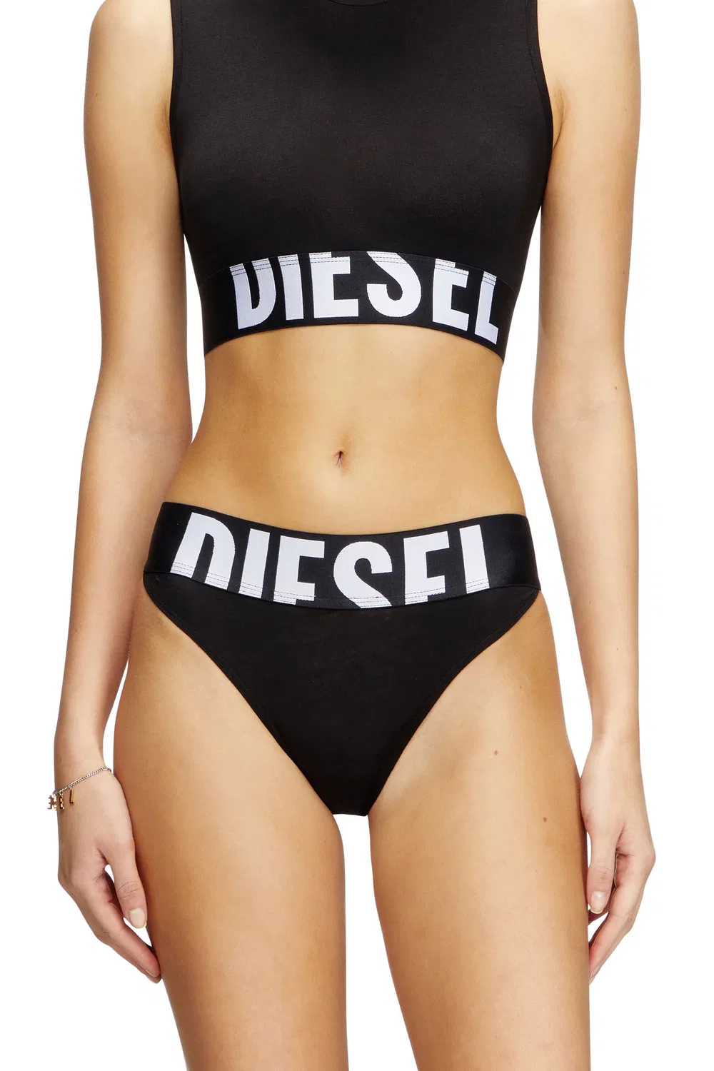 Женские трусы-слипы с логотипом комплект из 3 штук Diesel, черный — фото 2