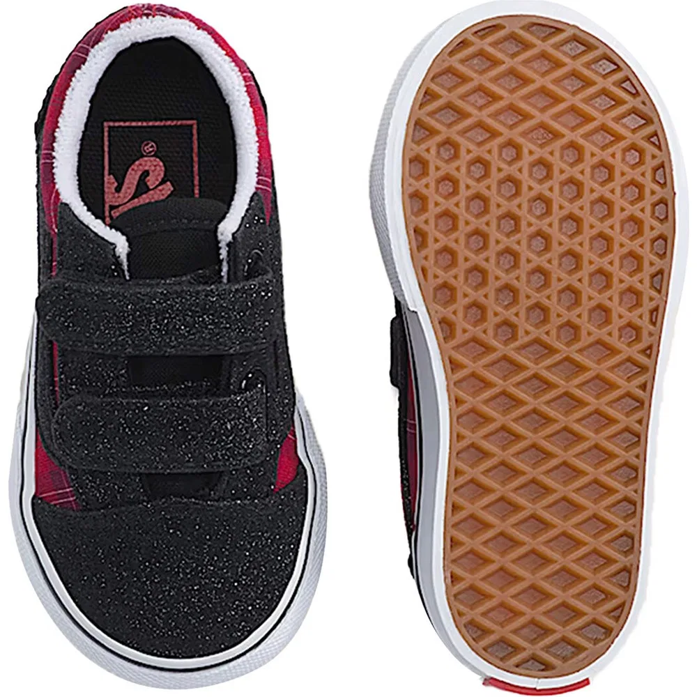 Детские кроссовки для прогулок Vans Old Skool V, Black Red — фото 4