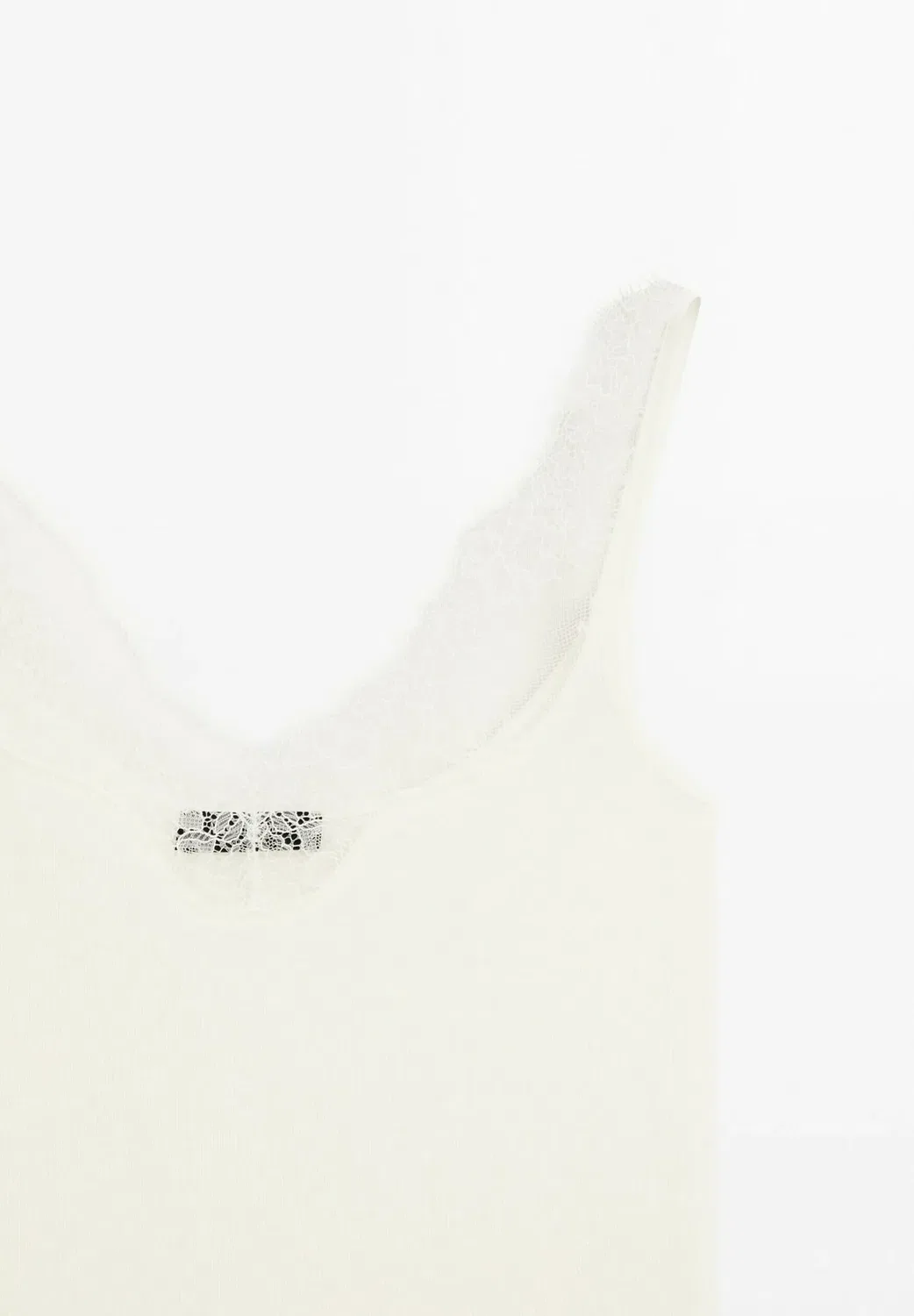 Топ-Майка с кружевной отделкой и бретелями Massimo Dutti, White — фото 4