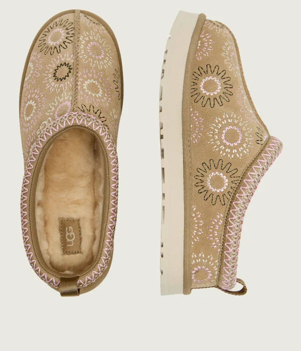 Детские мюли с мехом UGG K Tazz Sun Stitch, бежевый — фото 3
