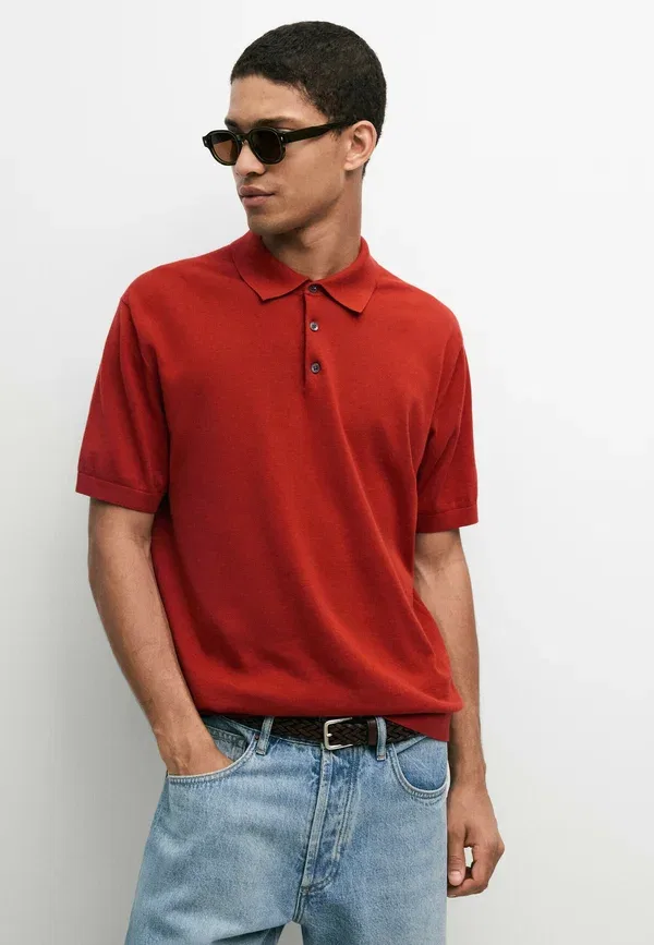 Футболка поло из 100% хлопка, Massimo Dutti, Mottled Orange, оранжевый