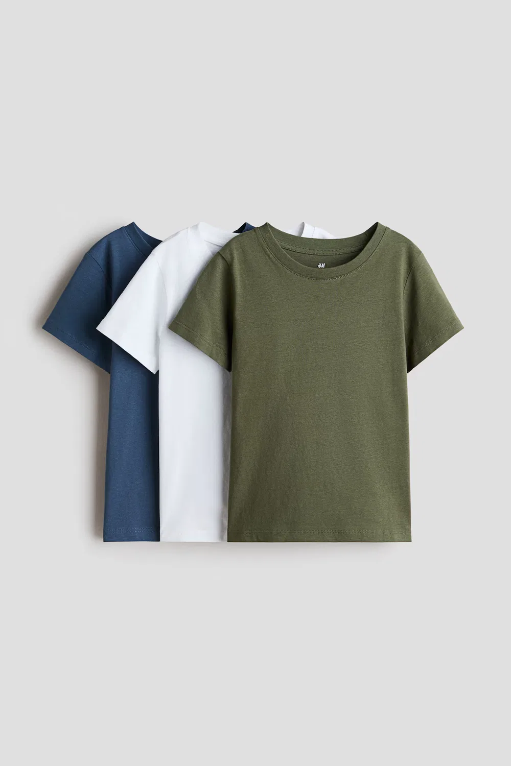 Набор из 3 хлопковых футболок H&M, Blau/Weiß/Khakigrün