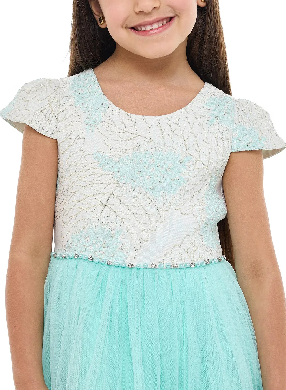 Платье с цветочным принтом и тюлевой юбкой Tulle overlay dress Victor And Jane, аквамариновый — фото 3