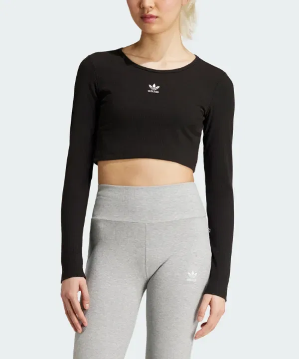Футболка длинный рукав Essential, кроп, slim, Adidas, черный