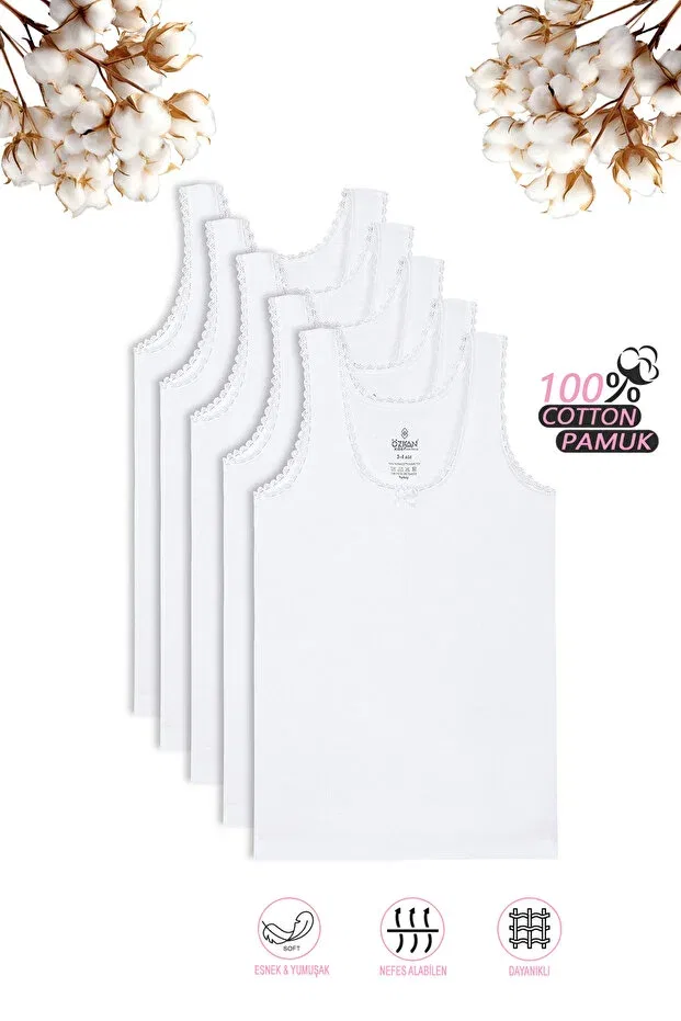 Детский комплект маек для девочек с кружевной отделкой Özkan Underwear, White