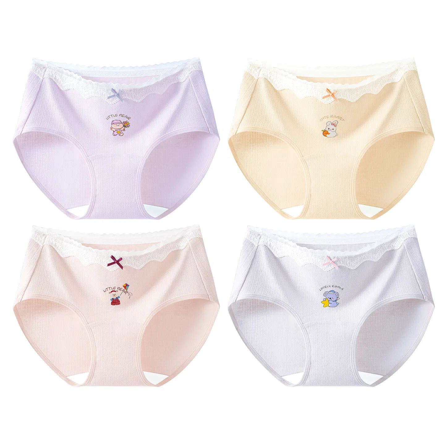 Детское белье для девочек хлопковое 4 предмета Red bean, Taro Purple Cloud Pink Cream Yellow Mist Blue