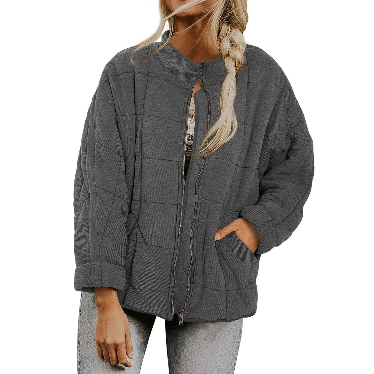 Женская куртка с длинным рукавом, стеганая, dark grey