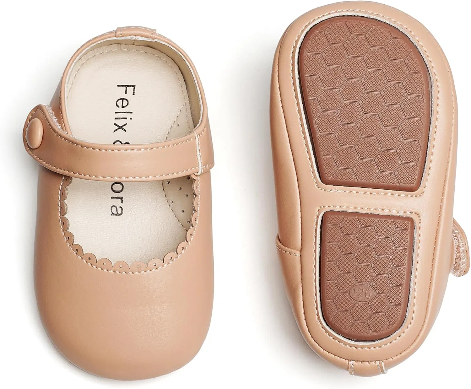 Детские туфли Мэри Джейн на мягкой подошве Moccasins Rubber Sole Crib Shoes Felix & Flora, Nude