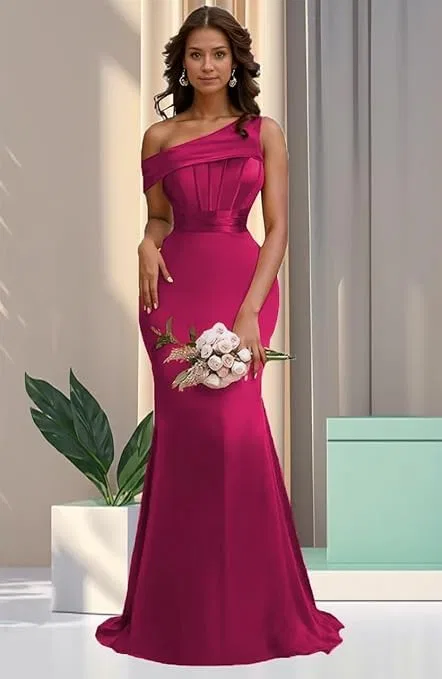 Вечернее платье с одним плечом и корсетом русалка Satin, Blue — фото 2