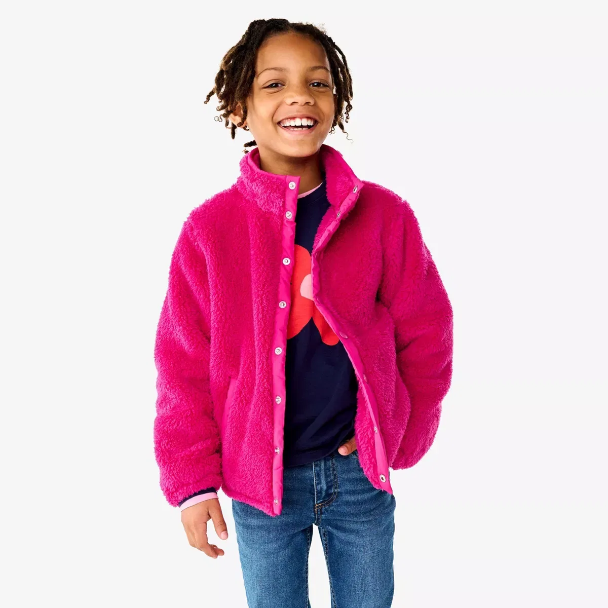 Детская куртка из флиса Teddy Fleece Jacket Primary, Raspberry — фото 2