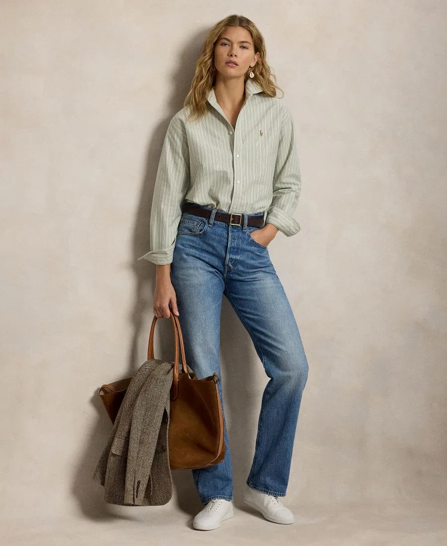 Женская рубашка с воротником свободного кроя Polo Ralph Lauren, Green Pink — фото 3