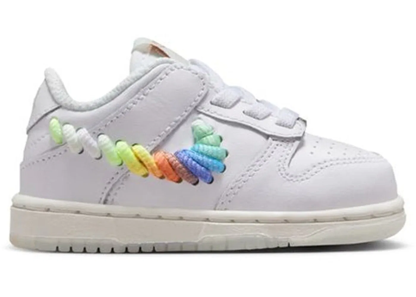 Детские кроссовки Nike Dunk Low SE Rainbow Lace Swoosh, White/Multi-Color-Dark Pony/Light Silver
