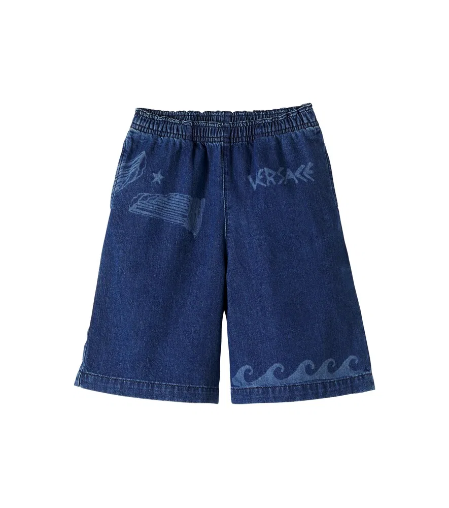 Джинсовые шорты с принтом Versace Kids, синий