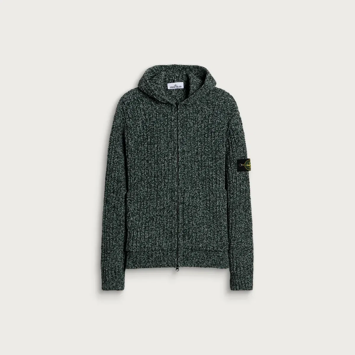 Худи из хлопкового шенилла с капюшоном Mouliné Cotton Chenille Zip Hoodie Stone Island, Dark Green Melange