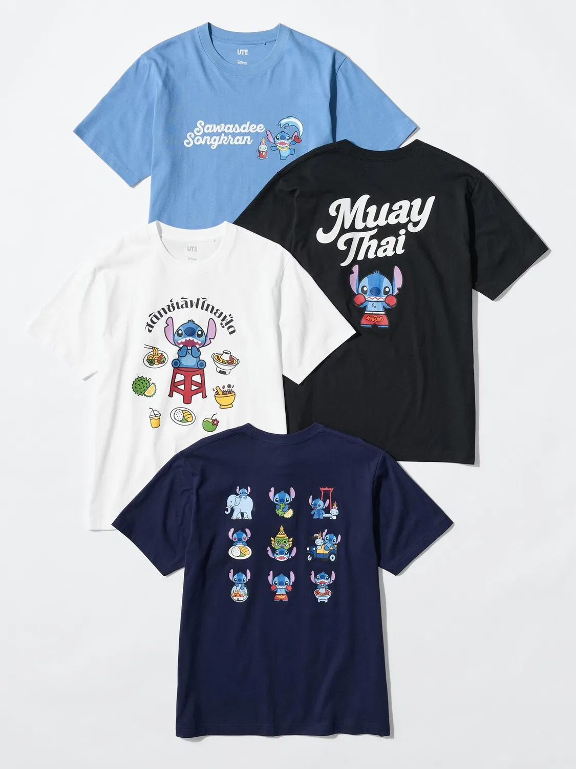 Футболка Uniqlo, с графическим принтом "Stitch in thailand ut", синяя — фото 4