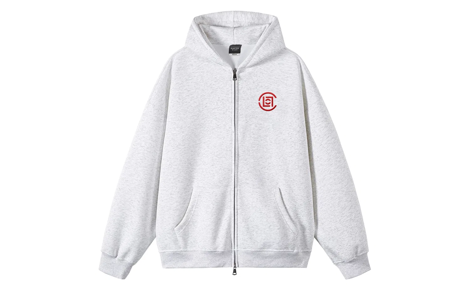 Худи детский с капюшоном с вышивкой CLOT, White Heather Gray Red Embroidery