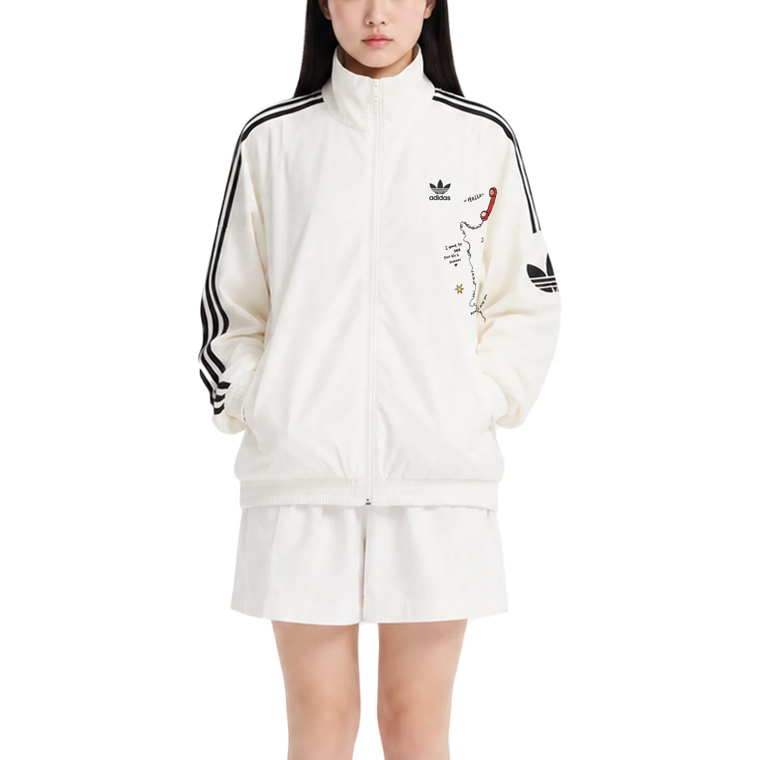 Женская куртка с воротником-стойкой Retro Trefoil Adidas Originals, Bright White — фото 4